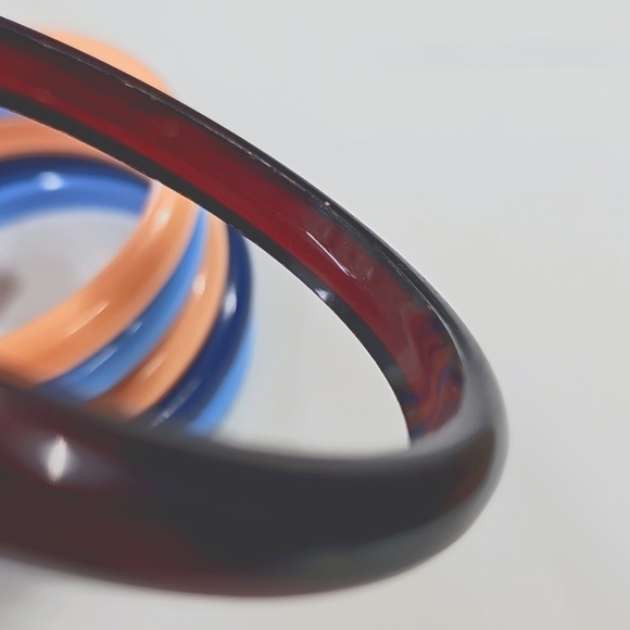 Vtg 80s Colorful Bangle Set, Peach, Navy, Brown & Blue - Picture 4 of 4